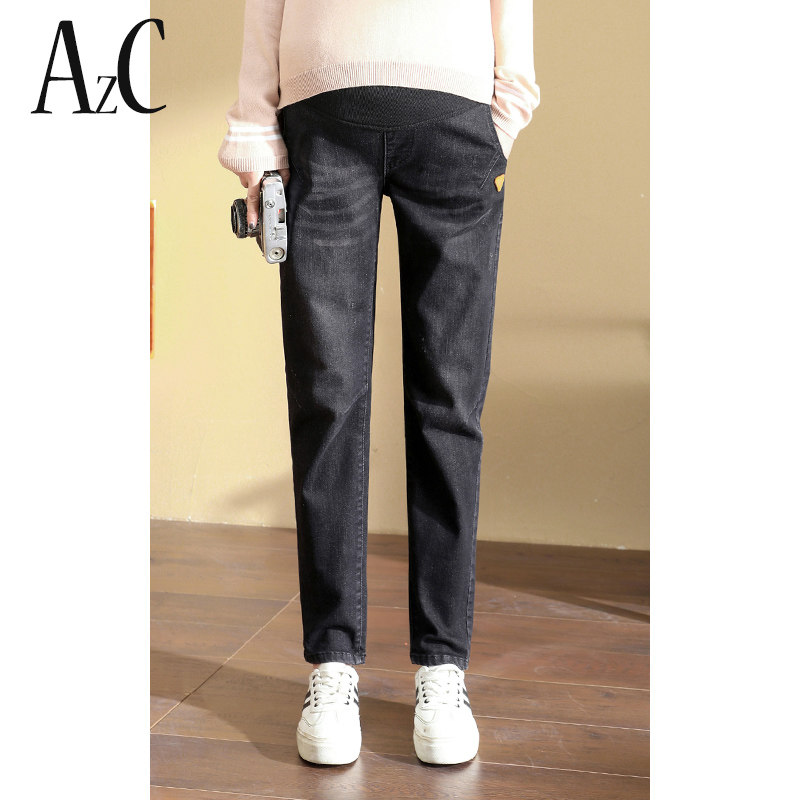 秋季外穿直筒老爹宽松加绒孕妇裤子 安智彩孕妇直筒裤