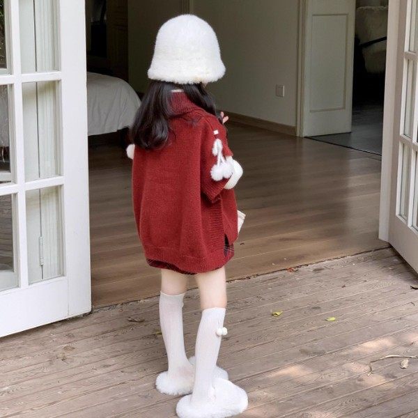 女童冬装半身裙2026新款小女孩毛呢加厚格子半裙红色新年包臀短裙,淘宝优惠券,粉丝福利购,淘宝优惠卷