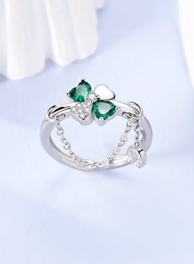 MYBEBOA美缤宝戒指女款2026新款四叶草马蹄铁流苏戒圈开口戒可调