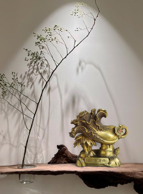 财富高升白菜竹节纯黄铜摆件创意新品家居客厅卧室玄关工艺装饰品