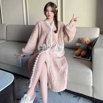 Winter Style Lady Sleeping Dress Coral Suede Fall Long style sleeping robe can be outworn with thickened garnter flannel pyjamas home clothes