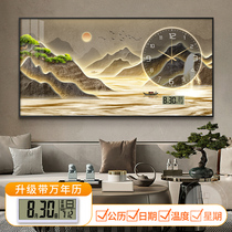 Calendrier perpétuel 2023 New Hanging Bell Restaurant Timekeeper Landscape Painting Landscape Painting Home Living Room Electronic Clock Hanging Wall Scenery