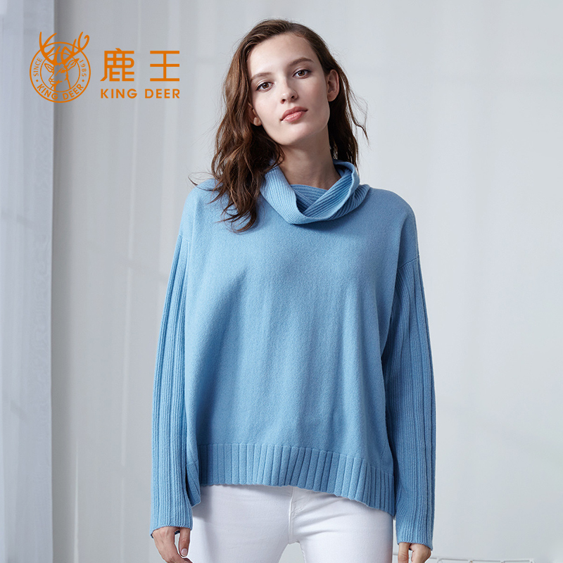 鹿王100%羊绒衫女士樽领变换组织套衫百搭保暖宽松简约春秋冬新款 - 图0