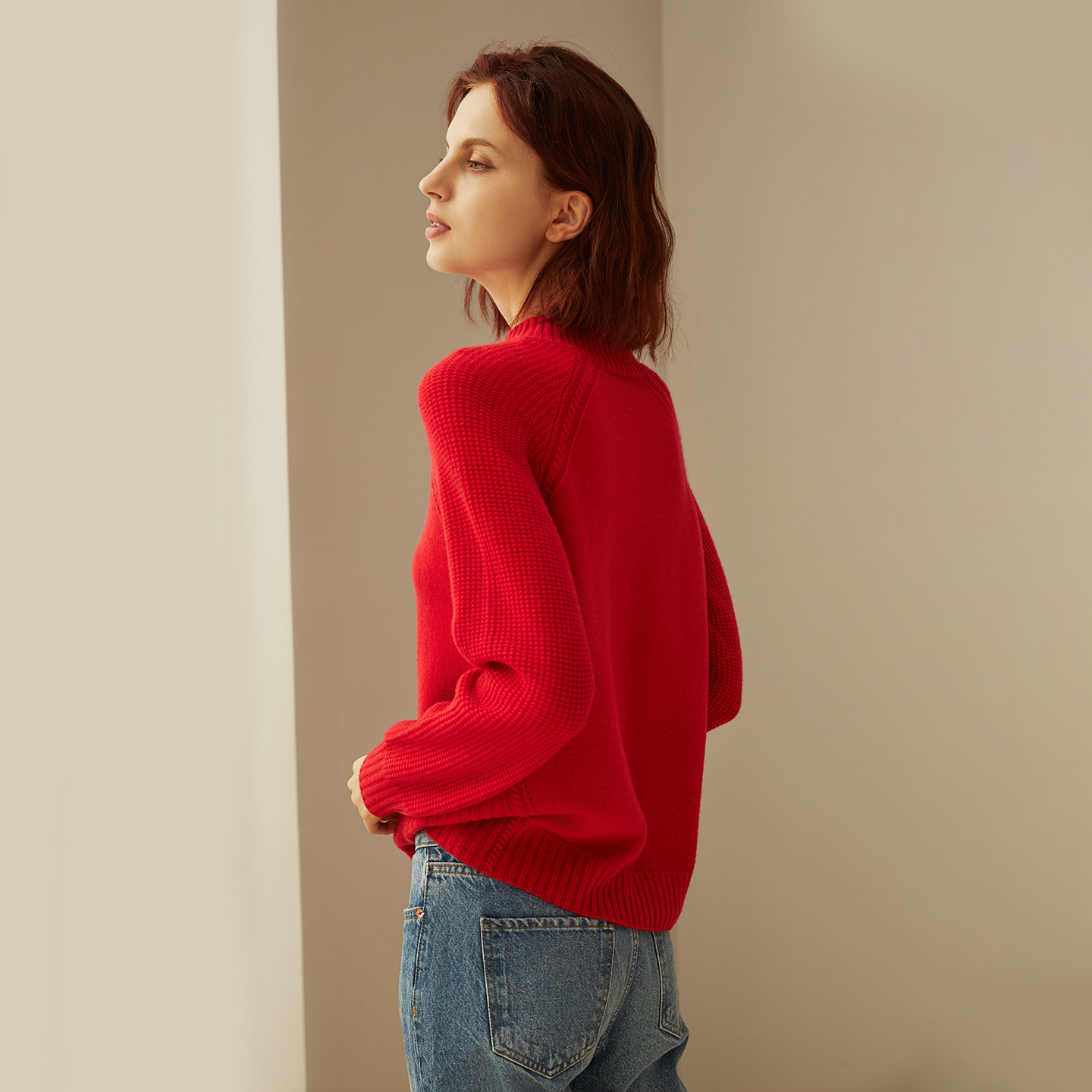 鹿王100%纯山羊绒衫女士半高领变化组织保暖针织毛衣套衫秋冬新款,淘宝优惠券,粉丝福利购,淘宝优惠卷