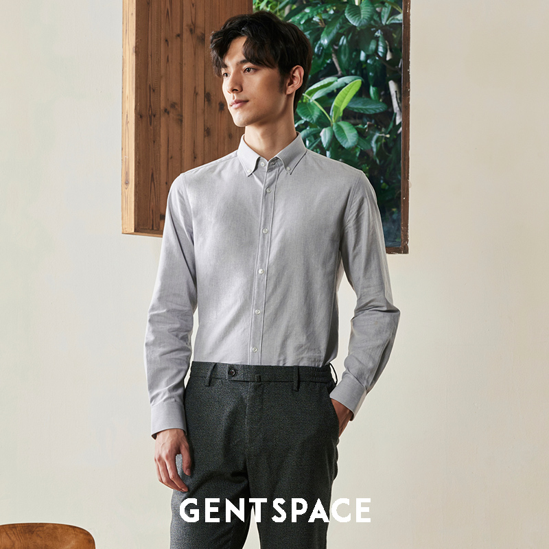 GENTSPACE秋冬新款时尚商务休闲修身蓝色长袖衬衫男士内搭棉衬衣