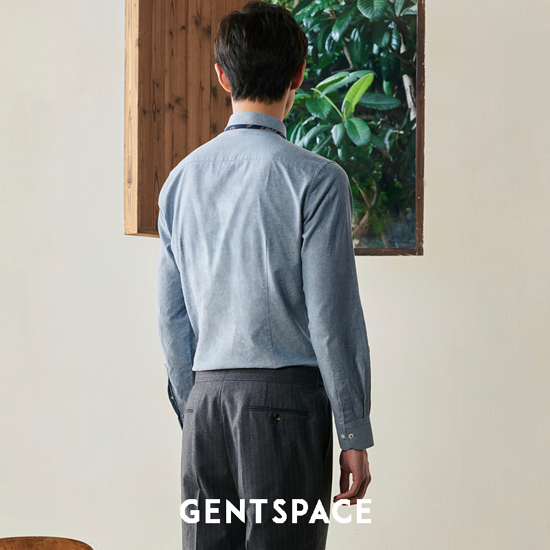 GENTSPACE秋冬新款时尚商务休闲修身蓝色长袖衬衫男士内搭棉衬衣