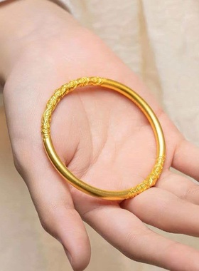 金包银卷草纹手镯古法传承实心