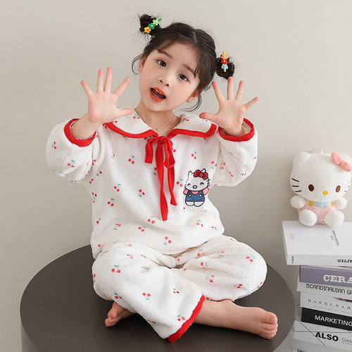 2025新款儿童睡衣女秋冬季加绒加厚款法兰绒女童冬款珊瑚绒家居服 - 图3