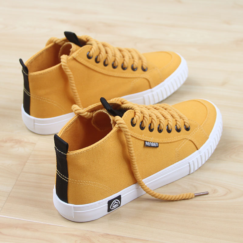 人本高帮帆布鞋女2025夏季韩版黑色休闲鞋新款百搭学生平底板鞋子,淘宝优惠券,粉丝福利购,淘宝优惠卷