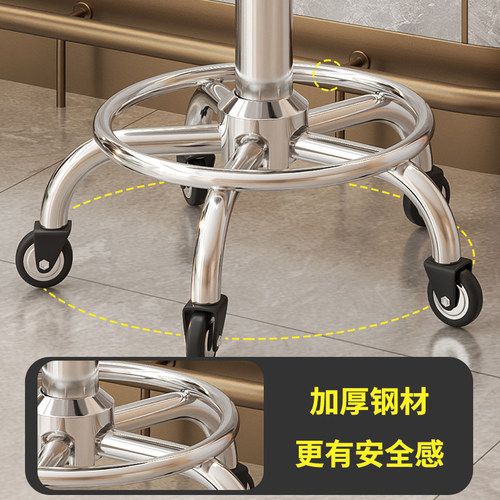 美容凳子滑轮理发店椅美容院专用大工凳升降转椅圆凳美发美甲椅子 - 图2