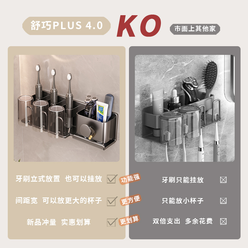 电动牙刷置物架免打孔牙杯牙膏漱口杯架子可拆洗壁挂卫生间收纳架-图0