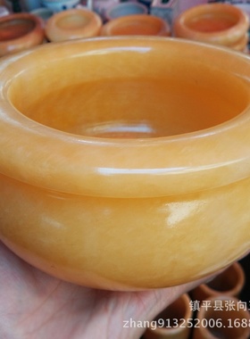玉石玉器工艺品摆件 米黄玉元宝盆家居办公室摆件饰品