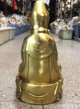 黄铜观音摆件 精工观世音菩萨铜像 柳枝观音家居佛堂供奉铜器