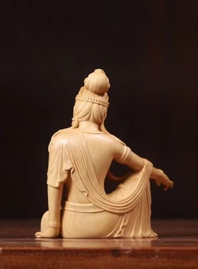 小叶黄杨木雕精雕自在观音佛像家居装饰摆件佛像神像汽车工艺品