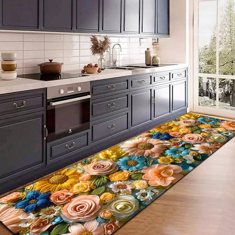 2025新款亮丽立体花卉厨房防滑垫软硅藻泥吸水吸油家用地垫可裁剪,淘宝优惠券,粉丝福利购,淘宝优惠卷
