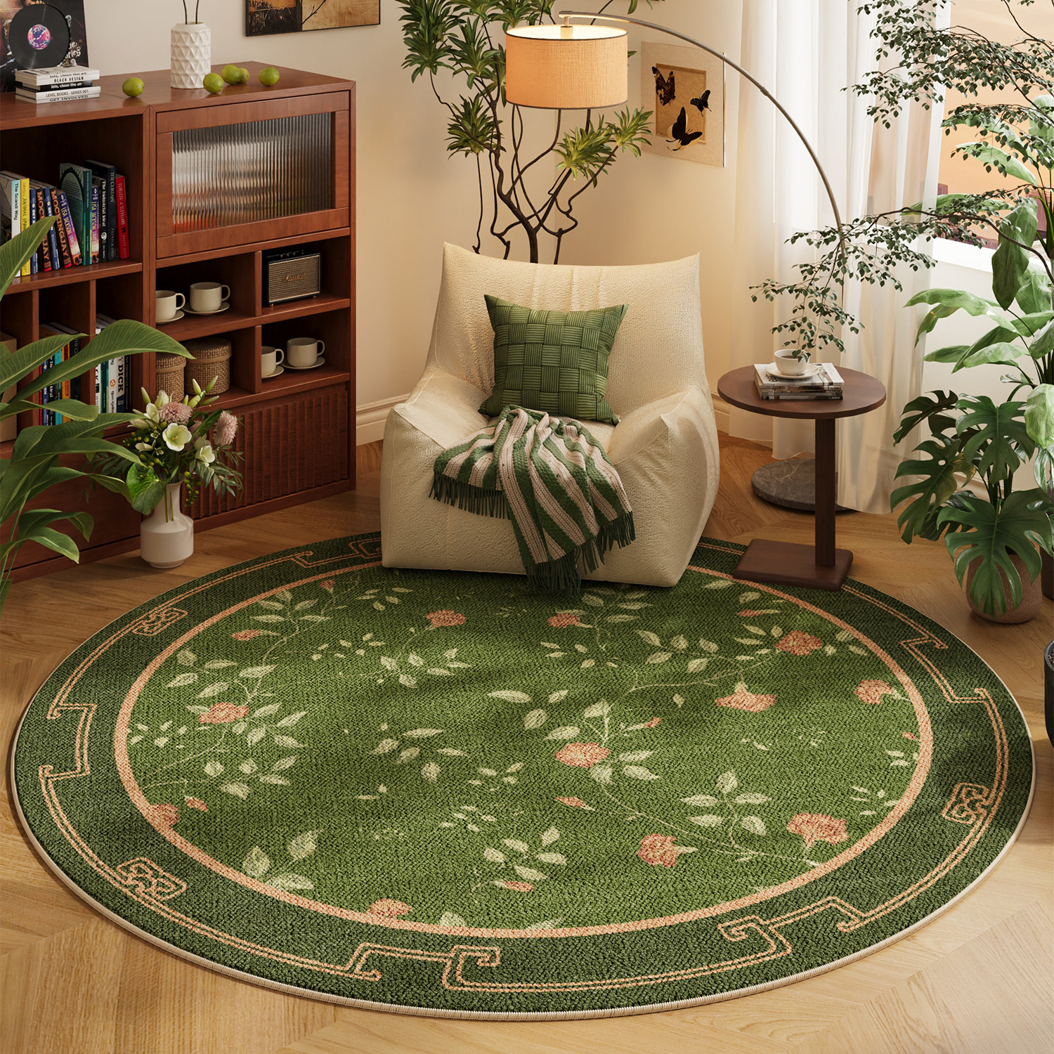 法式圆形书房地毯中古风客厅电脑椅化妆椅子垫高级感可擦防水毯垫,淘宝优惠券,粉丝福利购,淘宝优惠卷