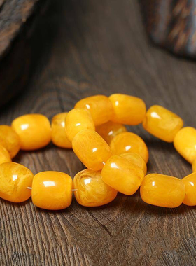 天然蜜蜡手串鸡油黄蜜蜡手链圆珠单圈