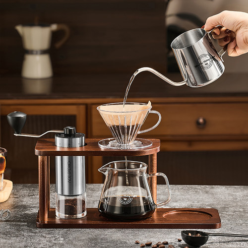 圆乐手冲咖啡壶套装手摇家用小型便携礼盒研磨器具全套手磨咖啡机 - 图2