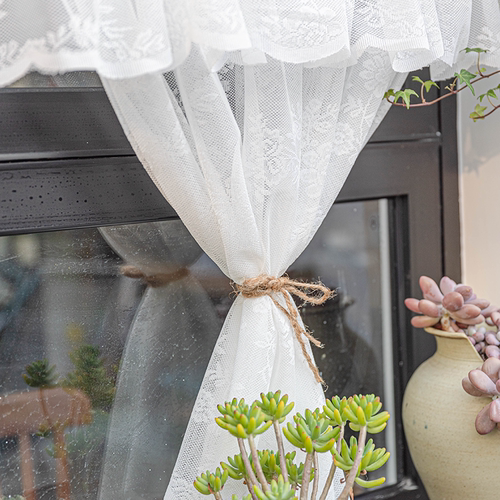 田园半帘短帘蕾丝窗纱美式小窗帘门帘短窗帘飘窗小窗帘波浪隔断帘 - 图2
