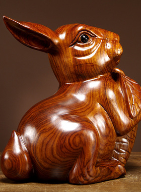 木雕动物十二生肖电视柜兔子摆件