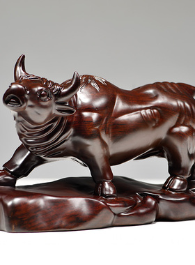 黑檀木雕刻牛摆件客厅拓荒牛开荒牛实木吉祥物办公桌摆设红木礼品