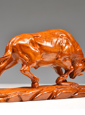 花梨实木质雕刻牛摆件客厅拓荒牛开荒牛吉祥物化解办公桌红木礼品