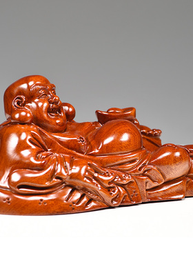 花梨木雕弥勒佛像摆件卧佛笑佛家居客厅装饰红木工艺品商务送礼品