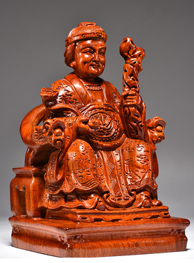 花梨实木雕刻土地公土地婆佛像摆件土地爷福德正神家用客厅送礼品