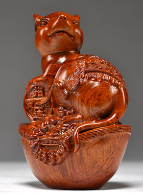 木雕老鼠摆件开业送礼家居装饰