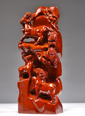 花梨木三羊开泰摆件客厅