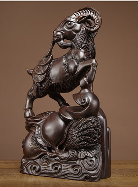 黑檀木生肖领头羊贺寿送礼工艺品