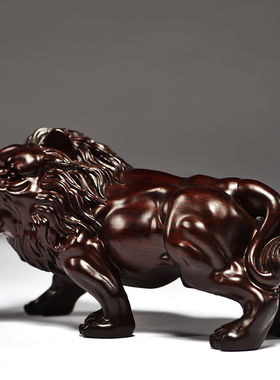 黑檀实木雕刻狮子摆件风水家居客厅创意红木雄狮工艺品办公装饰品