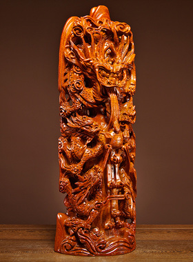 实木雕刻龙凤呈祥摆件结婚礼品