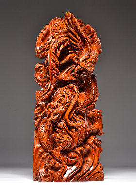 花梨木雕龙凤呈祥摆件红木龙凤家居客厅玄关装饰结婚新居送礼摆设