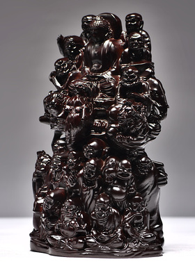 木雕十八罗汉摆件黑檀实木质降龙伏虎尊者红木家居客厅装饰送礼品