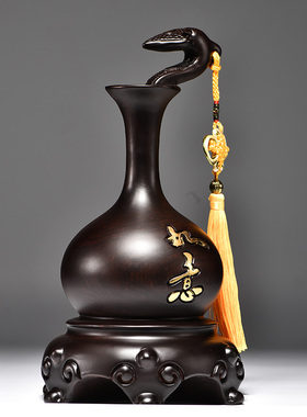 黑檀木雕装饰葫芦摆件花瓶实木客厅红木质家居中式雕刻送礼工艺品