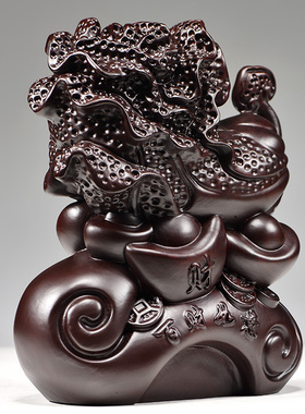 黑檀木雕刻白菜摆件实木百财如意元宝家居客厅装饰开业红木工艺品