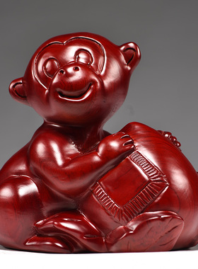 红色木质猴子摆件生肖猴实木雕刻