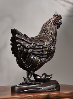 黑檀木雕鸡摆件实木雕刻母鸡十二生肖鸡摆设家居装饰品红木工艺品