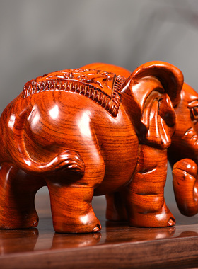 雕刻玄关大象摆件花梨木