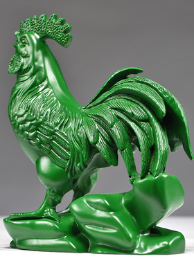绿色木鸡摆件实木雕刻木质大公鸡生肖动物办公装饰礼品摆设工艺品