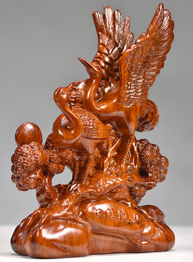 花梨木雕松鹤延年摆件