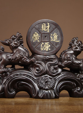 实木雕刻玄关开业送礼貔貅摆件