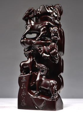 黑檀木三羊开泰摆件客厅