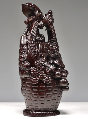 黑檀木雕花篮大丰收摆件五谷丰登家居玄关装饰办公装饰送礼工艺品