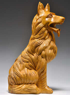 香樟实木雕刻动物狗摆件