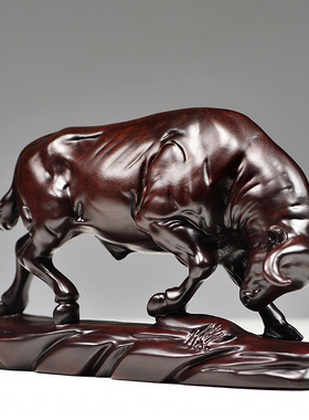 黑檀实木质雕刻牛摆件家居拓荒牛开荒牛吉祥物桌面化解红木工艺品