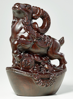 红木雕刻羊仿古中式元宝发财