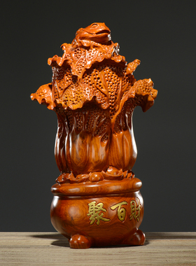 花梨木雕百财白菜摆件实木