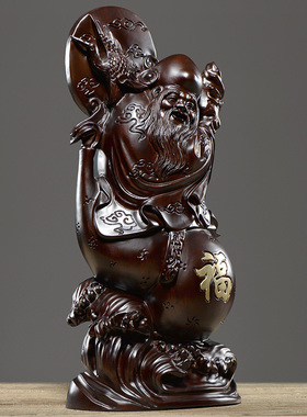 黑檀木雕老寿星公寿翁摆件